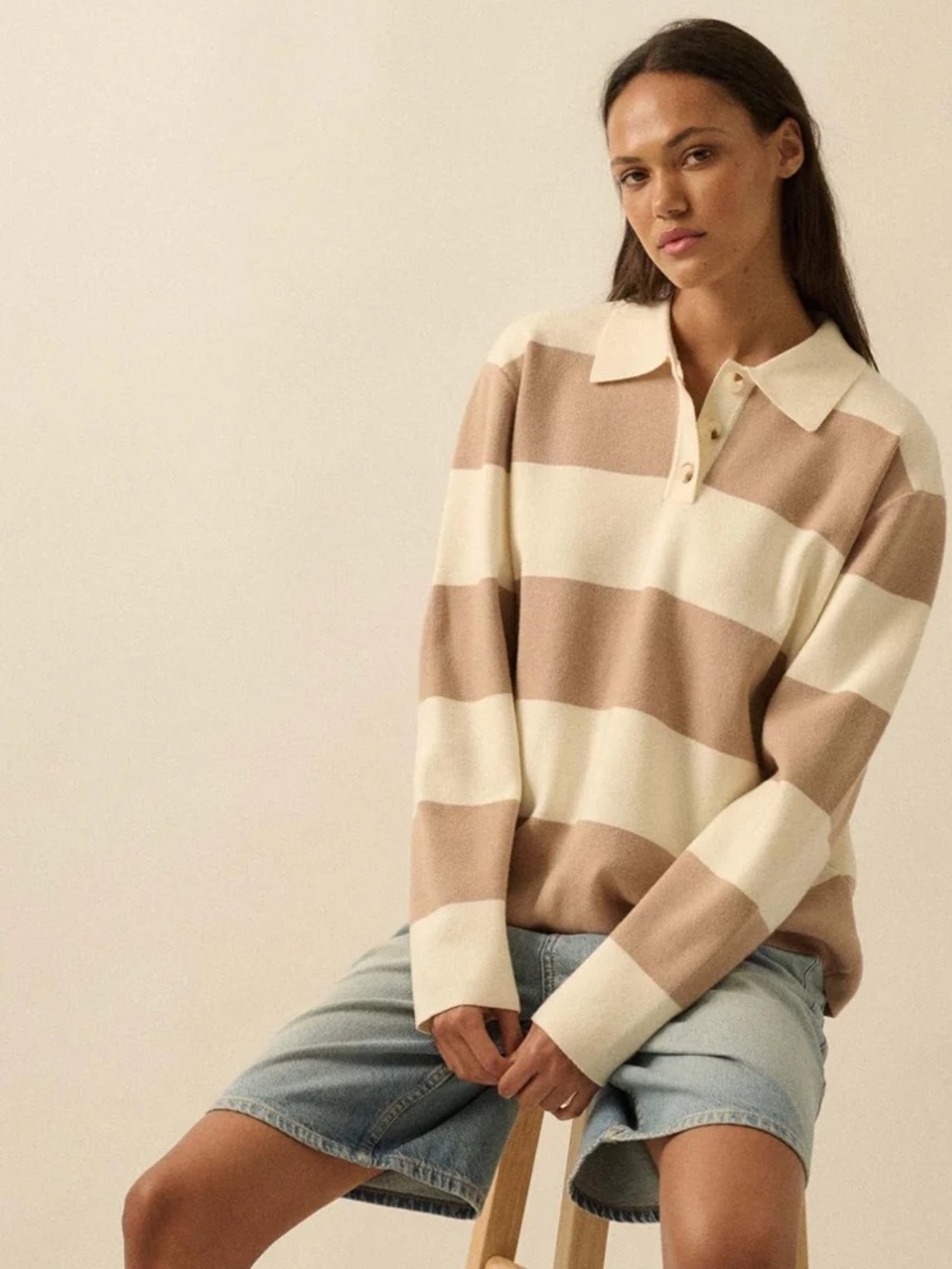 Advantage Line Striped Knit Collared Rugby Sweater